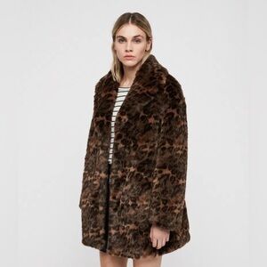 All Saints Amice Leopard Faux Fur Jacket Brown